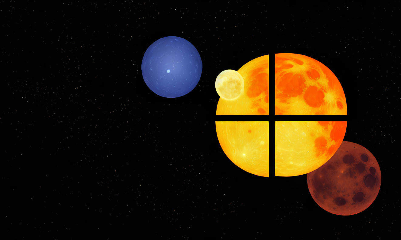 Illustration of Sun, Moon, and Planet in Space Scene