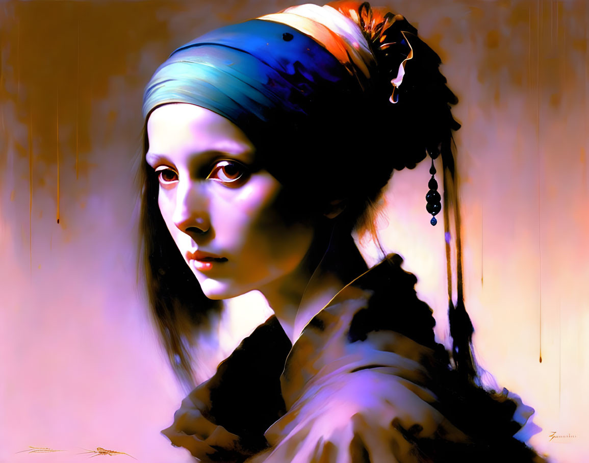 Vibrant digital art of iconic "Girl with a Pearl Earring