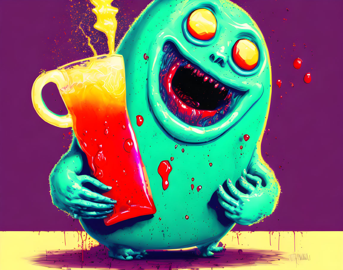 Vibrant Alien Creature with Overflowing Beer Mug