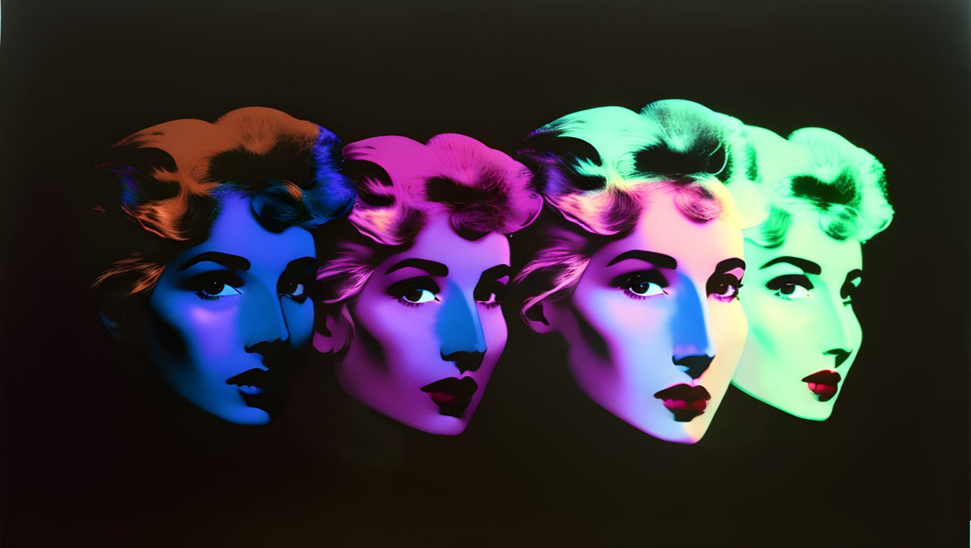 Four Woman Portraits in Neon Gradient on Dark Background