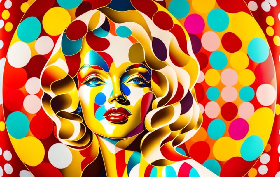 Colorful Woman's Face Artwork with Stylized Makeup & Multicolored Dots