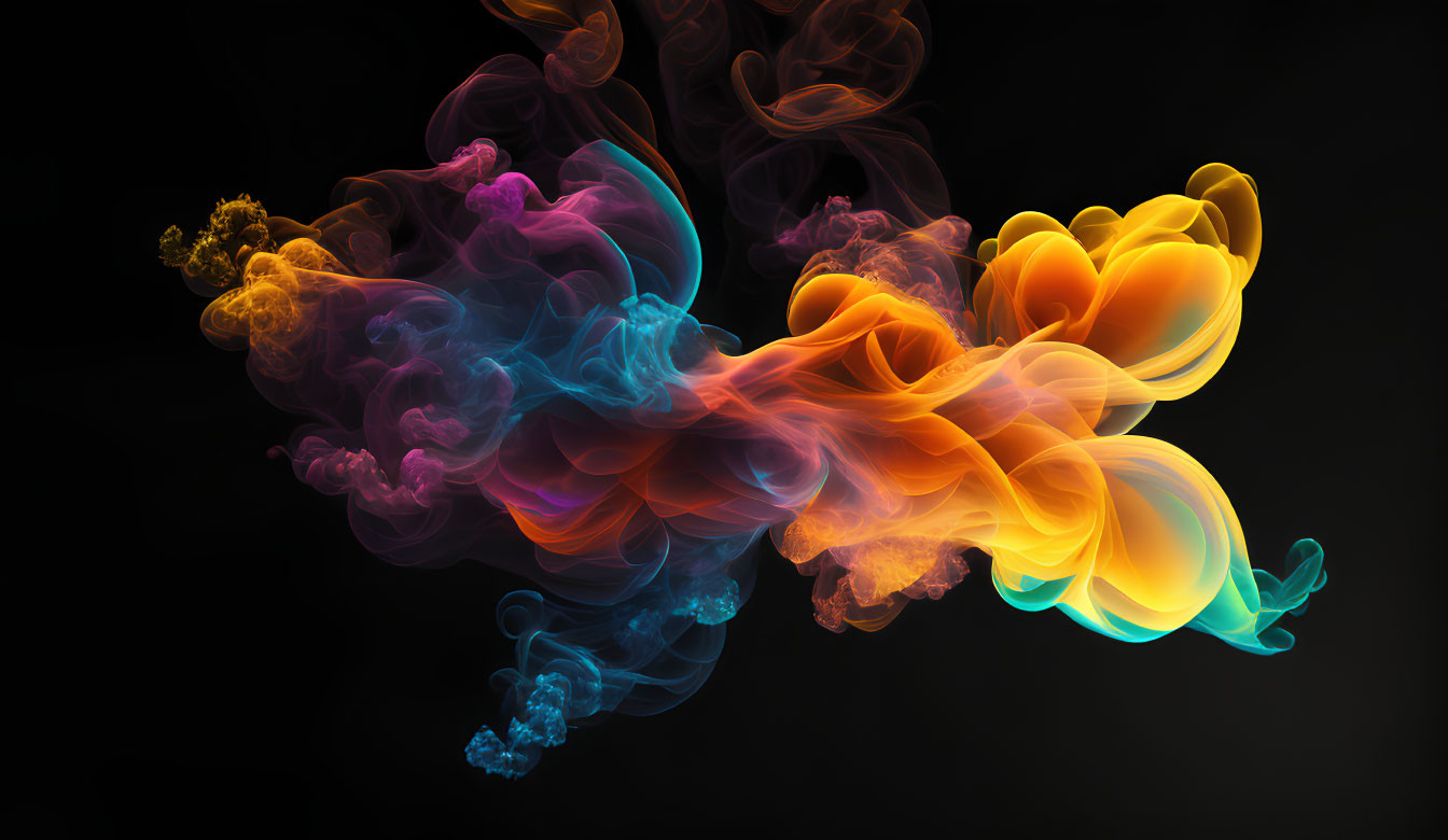 Colorful Smoke-Like Swirls on Black Background