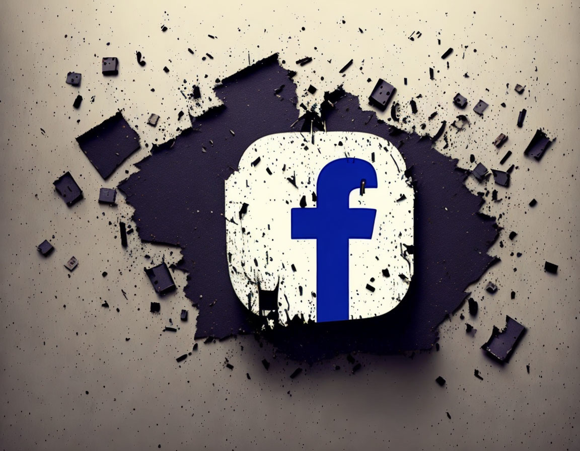 Stylized image of Facebook logo bursting through surface