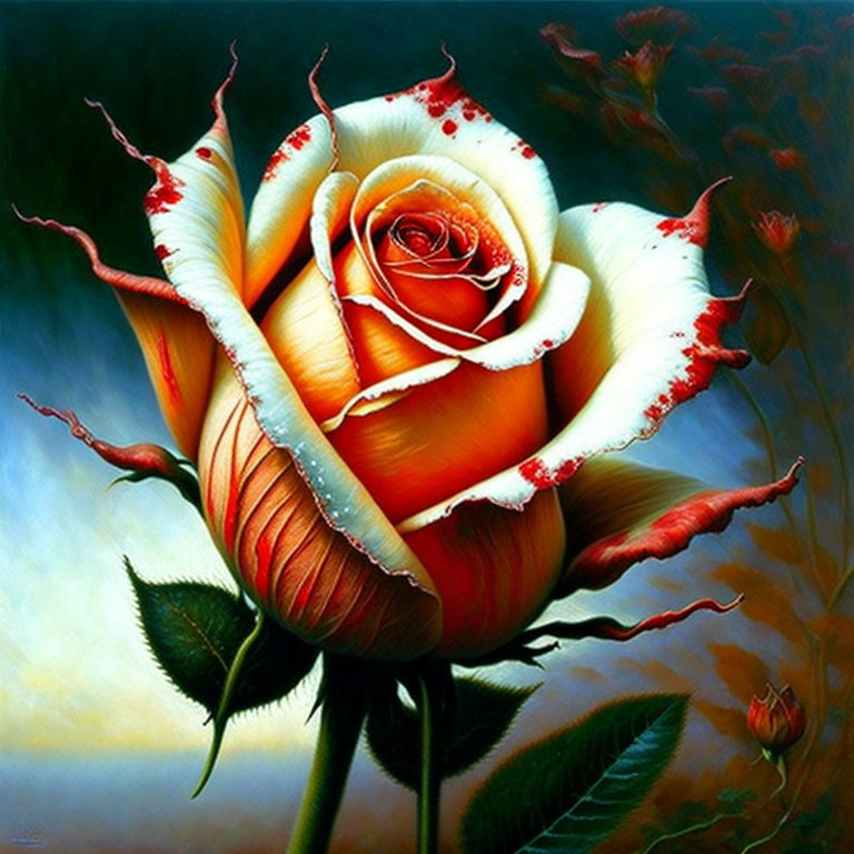 Vividly Painted Rose with White and Red Gradients on Petals