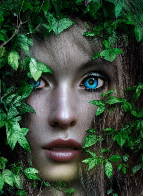 Detailed Portrait Emerges from Lush Green Leaves