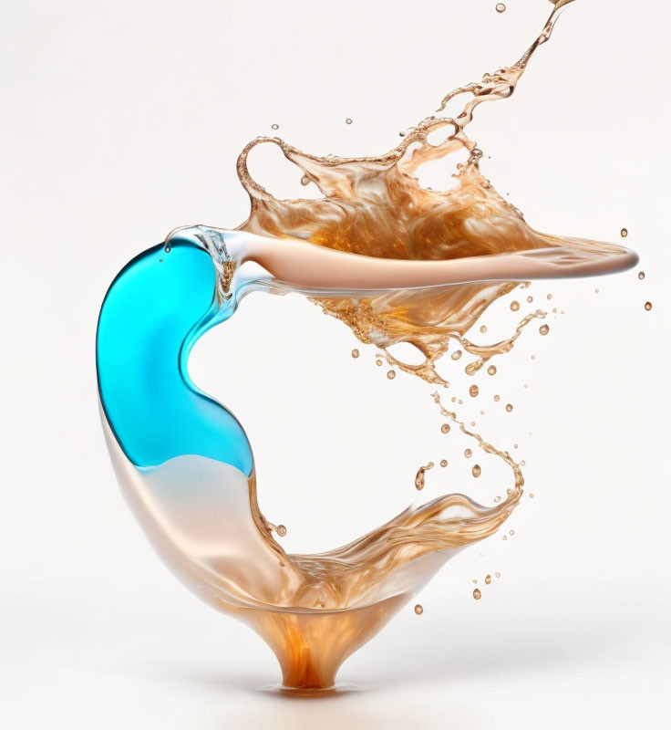 Abstract Blue and Brown Liquid Splash Art on Light Background