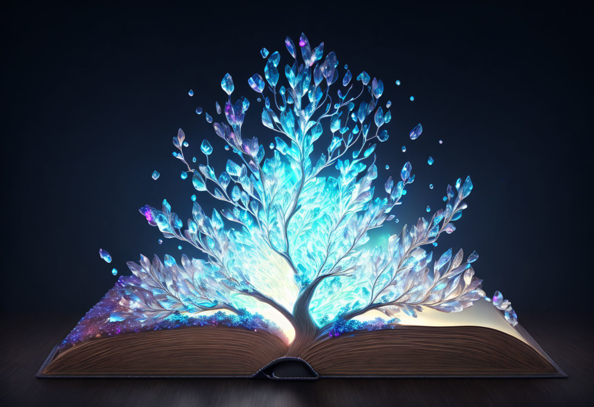 Intricate Glowing Tree on Open Book Page