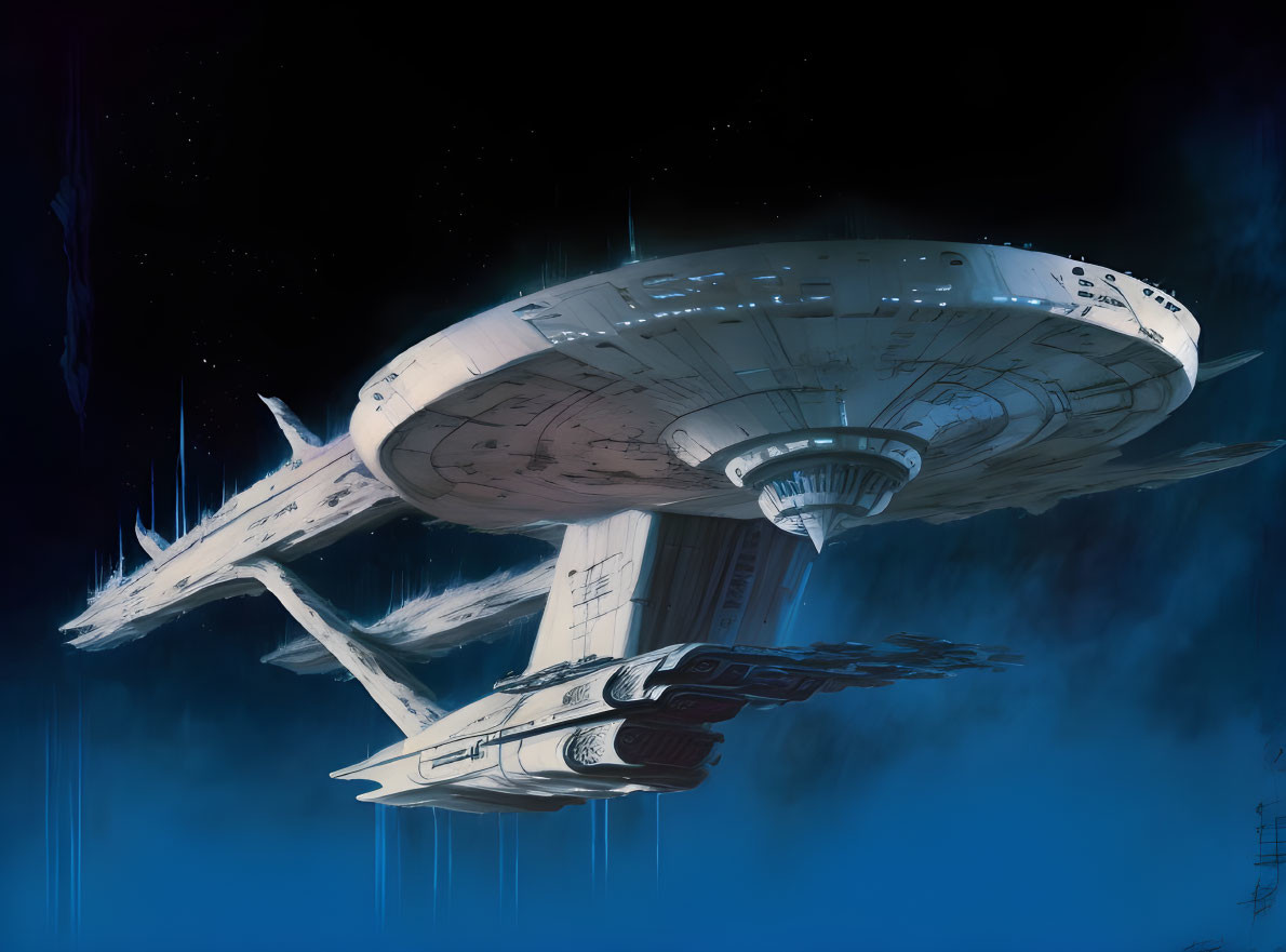 Detailed Illustration of USS Enterprise in Nebulous Space