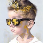 Abstract Yellow Shapes Surround Child with Sunglasses