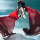 Woman in Red and White Dress Submerged in Water