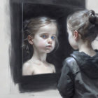 Painting of Child with Striking Blue Eyes and Contemplative Observer