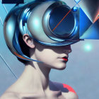 Digital painting of woman with futuristic headset and camera lens.