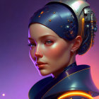 Female Cyborg Digital Artwork with Futuristic Helmet and Glowing Elements