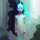 Ethereal child digital artwork with glowing blue and violet patches