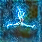 Dynamic Blue Lightning Artwork Featuring Person Mid-Air