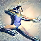 Stylized artwork of woman with swirling water, pastel tones