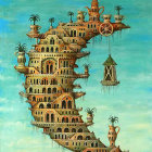 Floating City with Multi-Tiered Castles and Sailing Ships