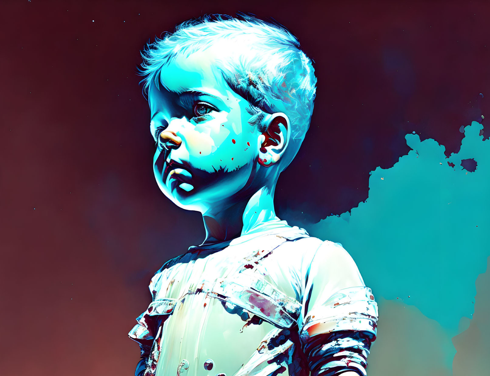 Colorful Digital Artwork Featuring Intense Toddler Gaze