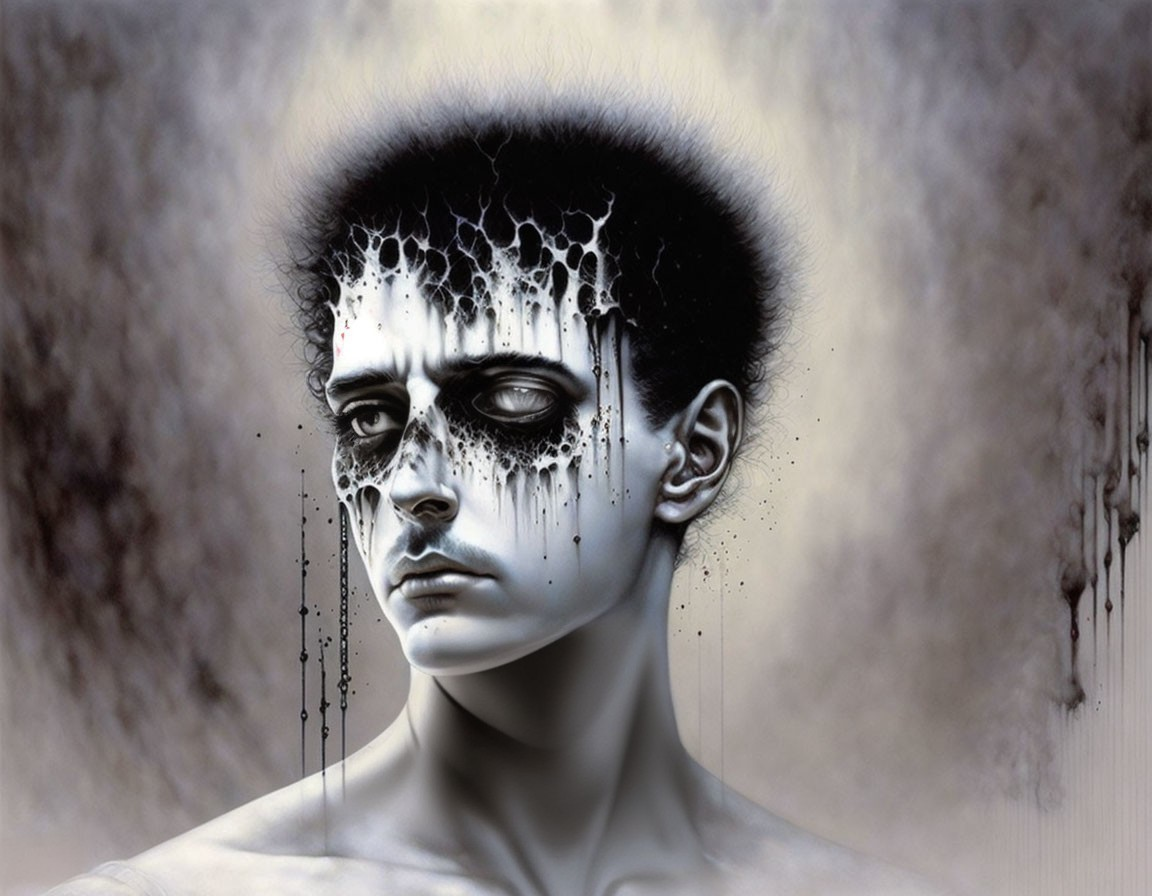 Monochrome surreal portrait with melting head effect