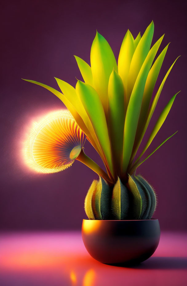 Colorful surreal plant artwork on gradient background