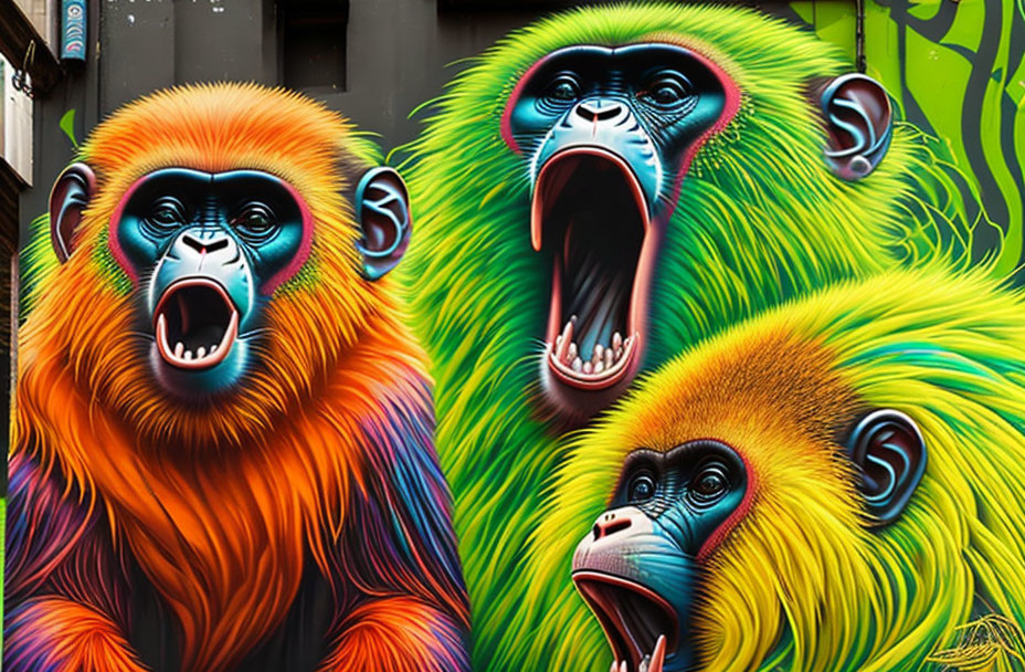 Colorful Stylized Primate Street Art in Urban Setting