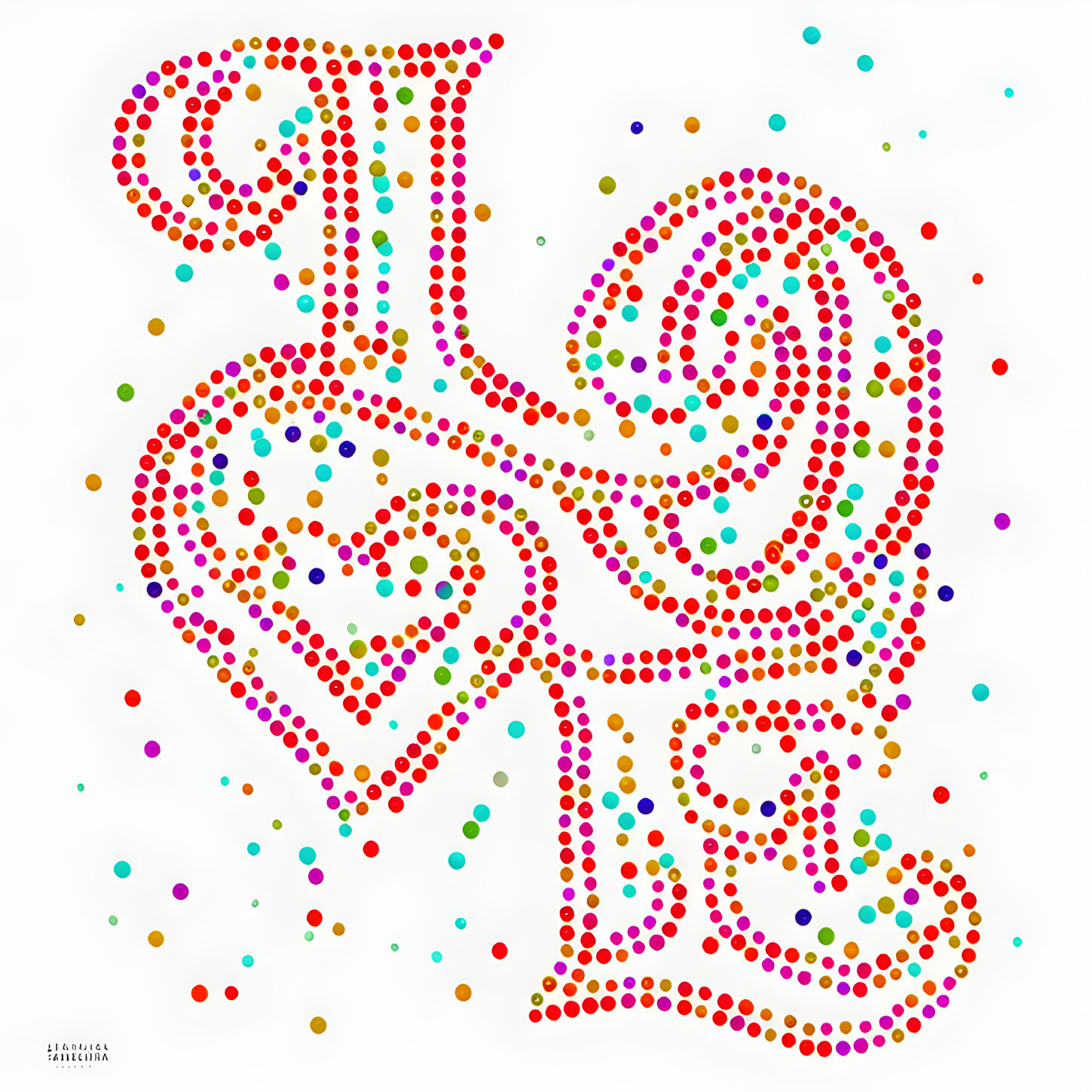 Vibrant abstract swirls of colorful dots on white background