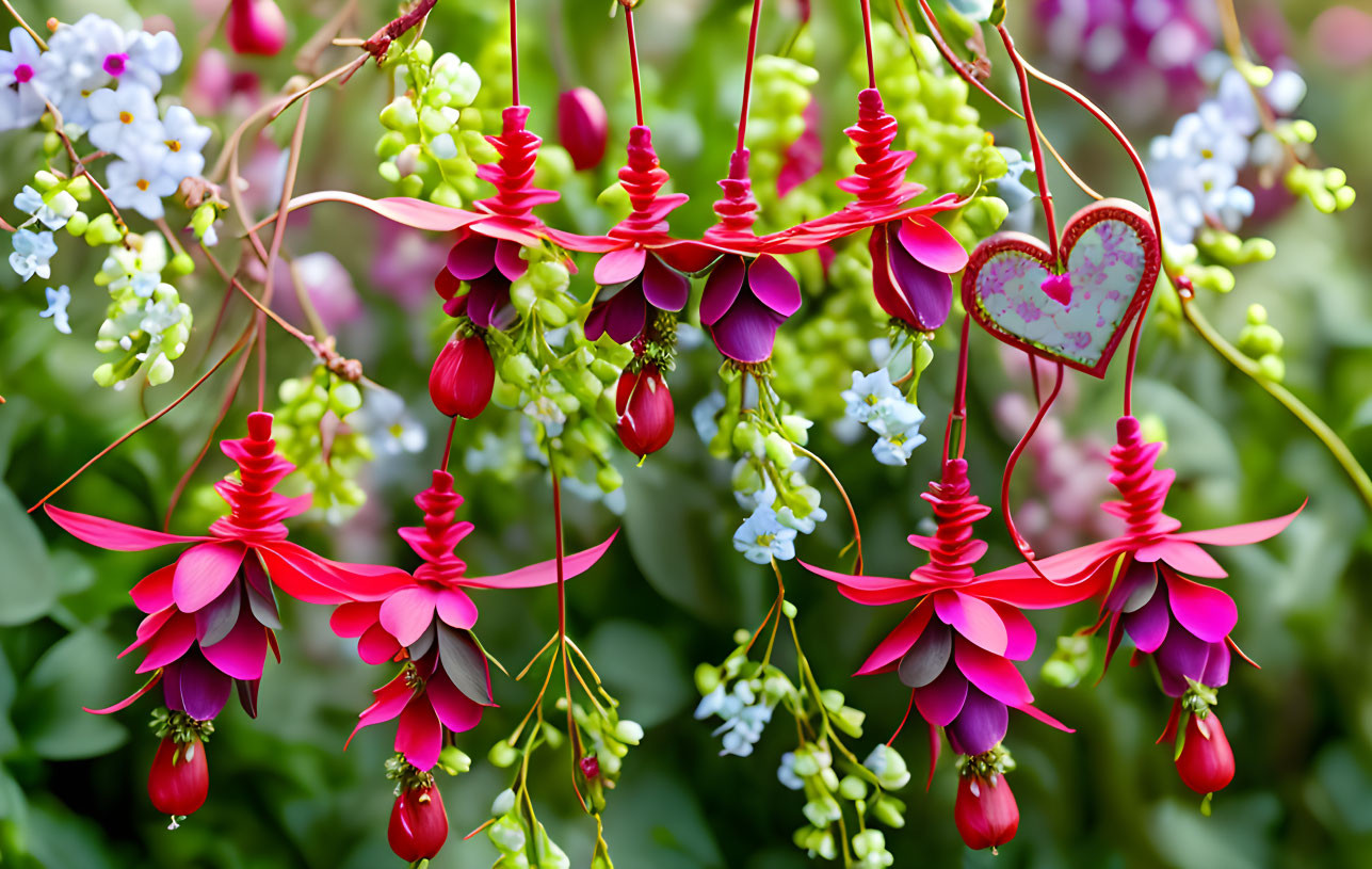 Vibrant fuchsia flowers with pink and purple petals on green background.