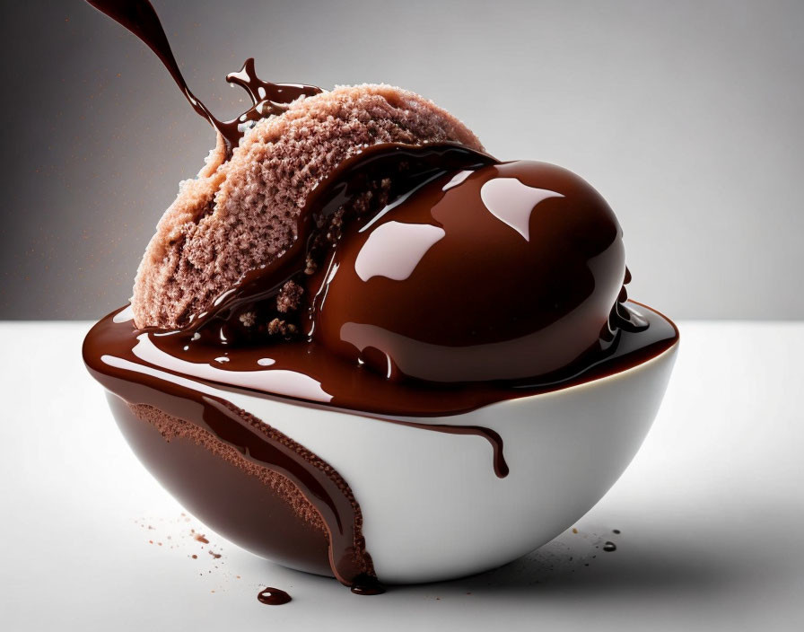 Creamy Chocolate Ice Cream with Rich Chocolate Syrup Pouring Over It