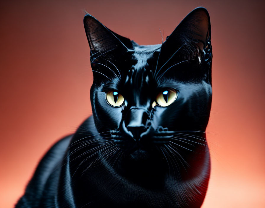 Black Cat with Yellow Eyes on Warm Gradient Background