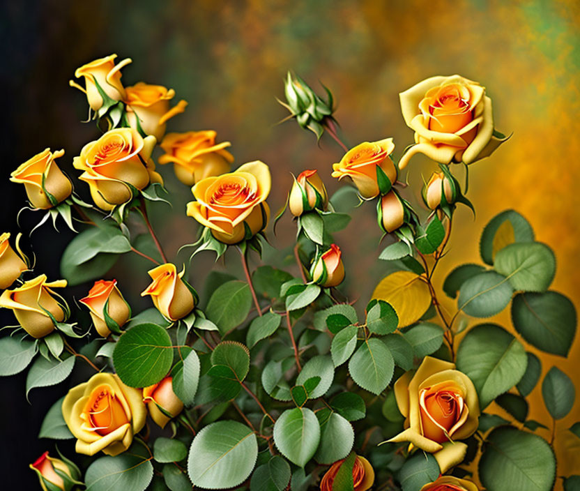 Yellow Roses Bouquet on Colorful Background