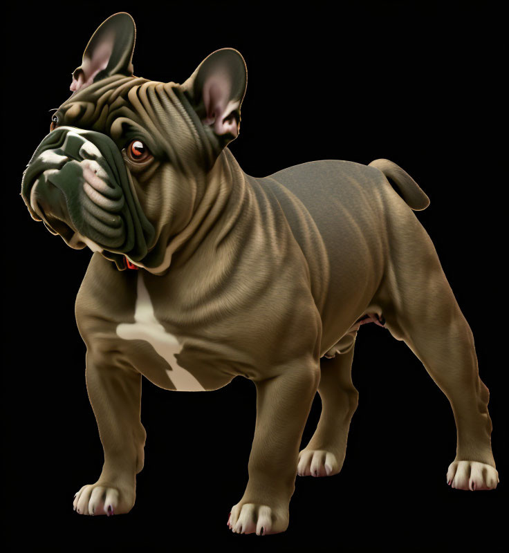 Stylized bulldog digital artwork with muscular build on black background