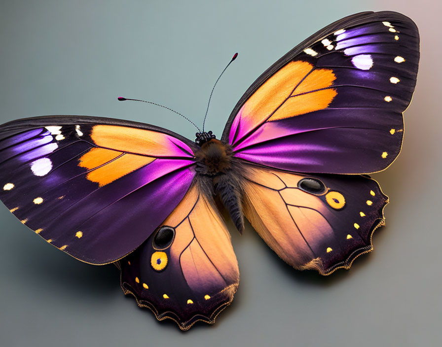 Colorful Butterfly with Orange and Purple Wings on Gradient Background