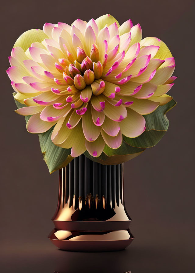 Stylized digital artwork of cream and purple flower in metallic vase