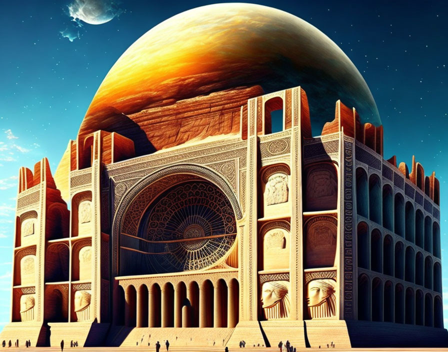 Elaborate Ancient-Style Palace Under Massive Planet