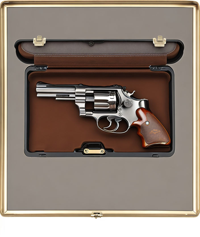 Wooden Grip Revolver in Briefcase with Velvet Lining