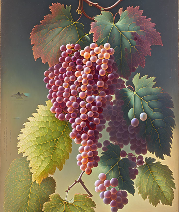 Grapevine with Ripe Purple Grapes on Gradient Background