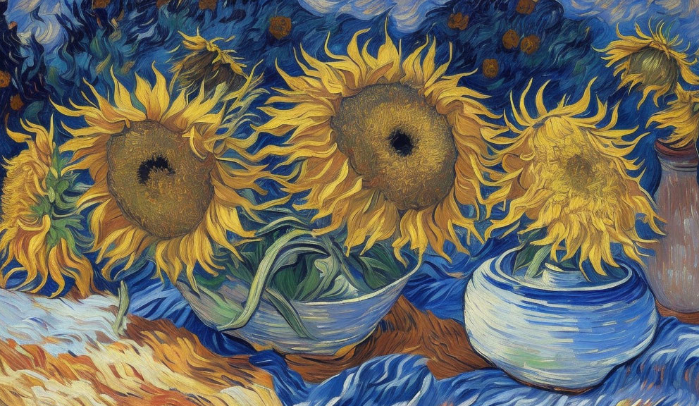 Colorful Sunflower Painting on Blue Background