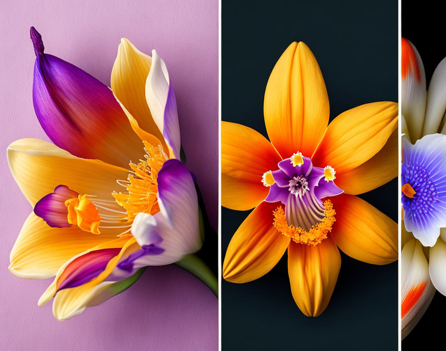 Vibrant tulip flowers in diptych close-ups