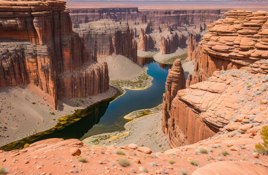 Scenic river flowing through deep sandstone canyon