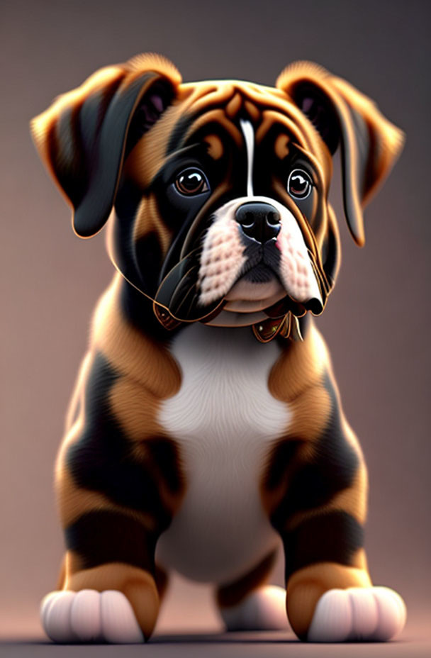 Brown and Black Puppy Digital Illustration with Expressive Eyes