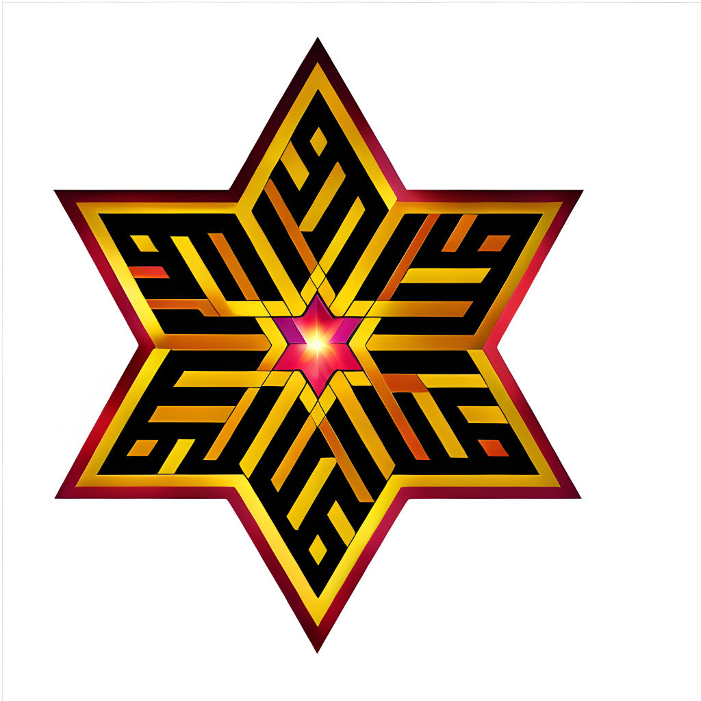 Intricate Black, Gold, and Red Geometric Star Design