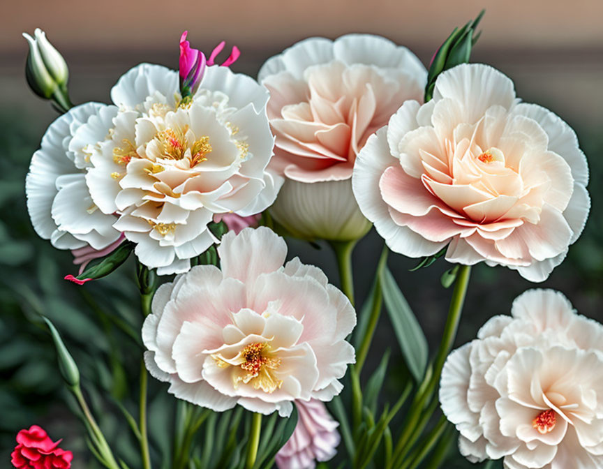 Close-Up of Delicate White and Pink Peony Flowers