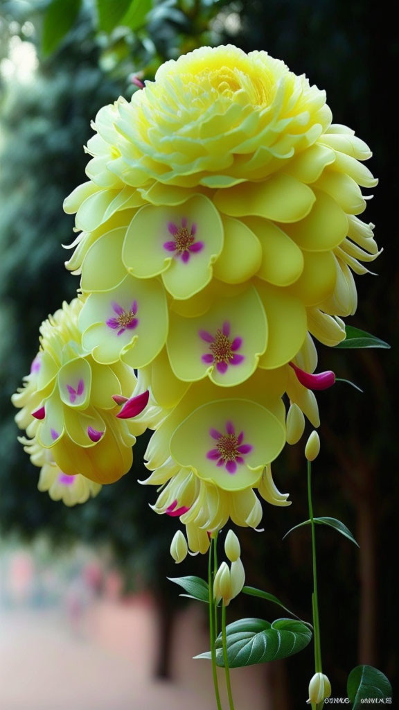 Colorful Dahlia Flowers in Full Bloom with White Buds and Green Foliage