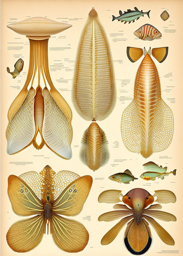 Detailed Vintage Marine Animal & Insect Illustration