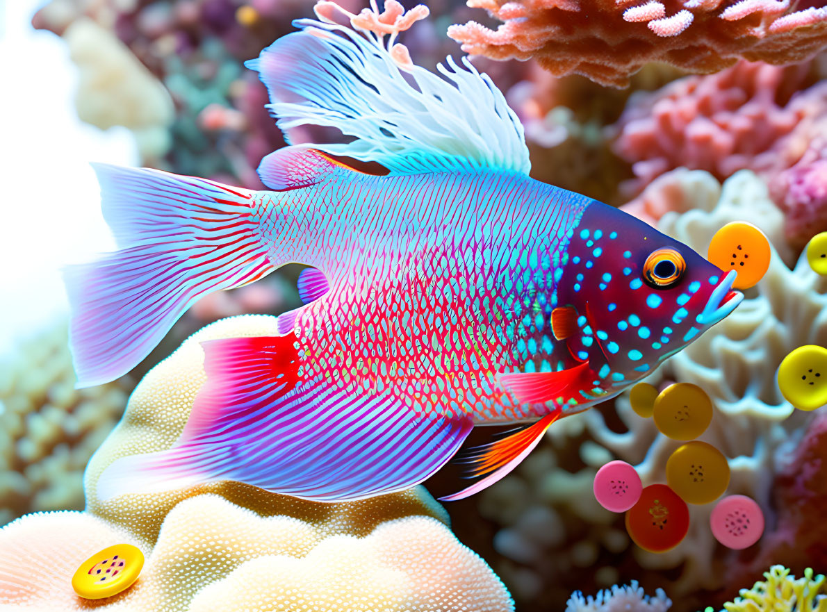 Colorful Tropical Fish Among Coral Reefs and Sea Anemones