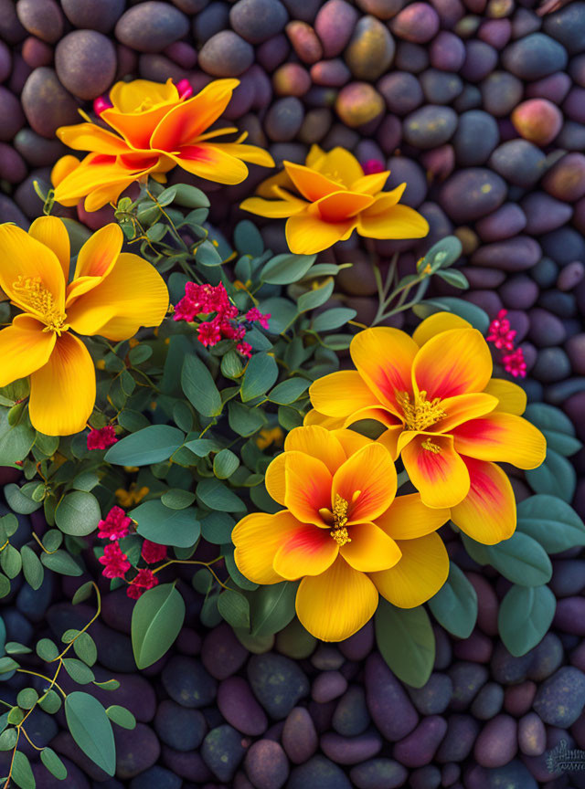 Colorful Flower Arrangement on Pebble Background