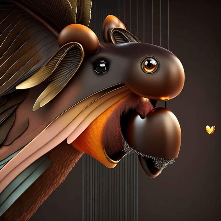 Whimsical creature with fish, bird, and horse elements in surreal 3D illustration