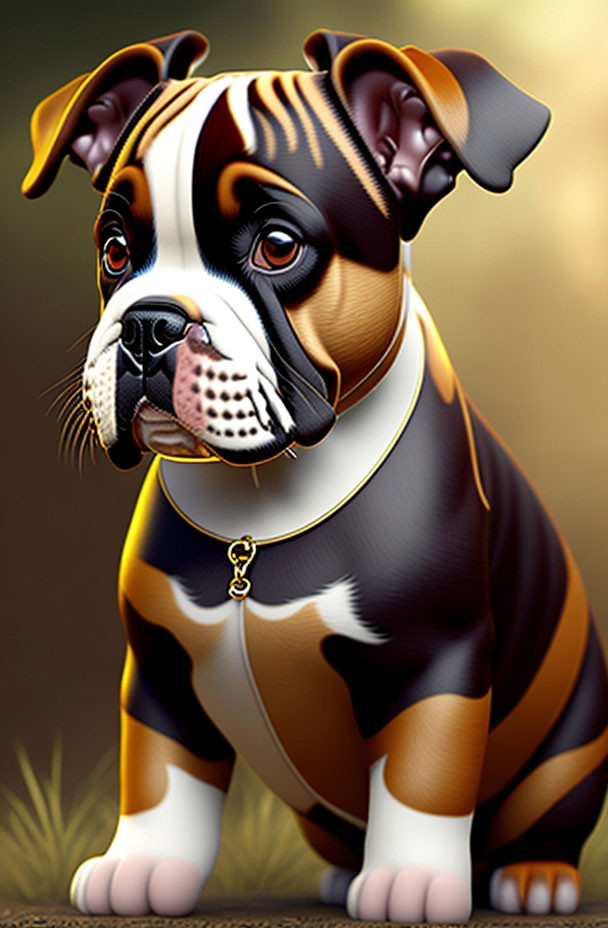 Colorful Bulldog Digital Illustration with Exaggerated Features