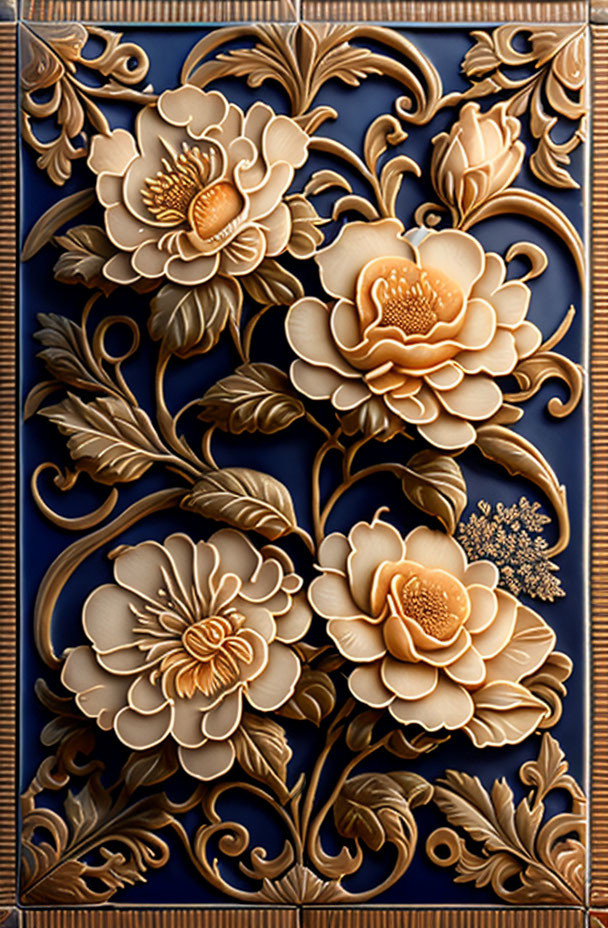 Floral Bas-Relief Wooden Panel with Intricate Carvings