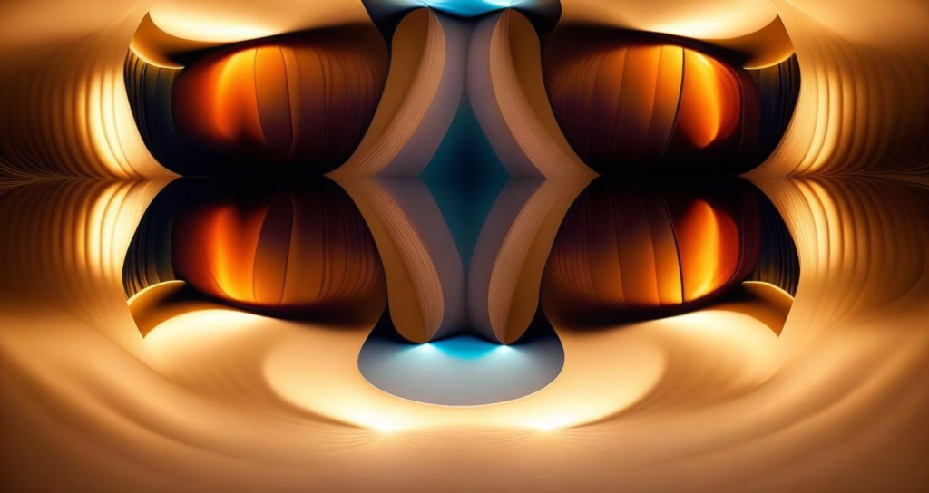 Symmetrical Abstract Image: Warm Tones, Central Cool-Toned Hourglass